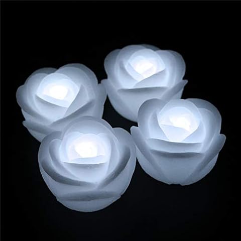 ARDUX LED Floating Candles, Rose-Shape Wax Waterproof Floating Candles Tealight Night Light Flameless Candle with Battery-Powered for Wedding Party Decoration (White) Cover