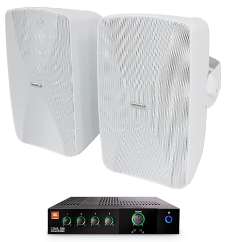 Audiosavings Bundle: (1) JBI CSMA180 80w Commercial 70v Amplifier Mixer for Restaurant/Bar/Cafe Bundle with (1) 2 Rockville WET-6525W 6.5