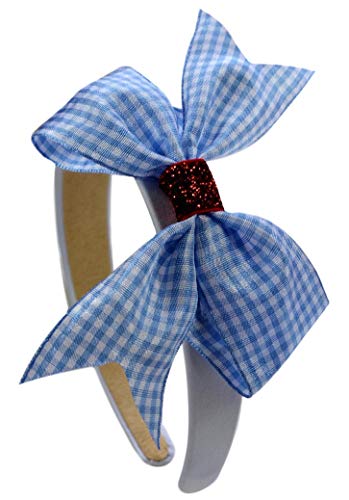 Blue Gingham Bow with Ruby Red Glitter Arch Costume Halloween Headband