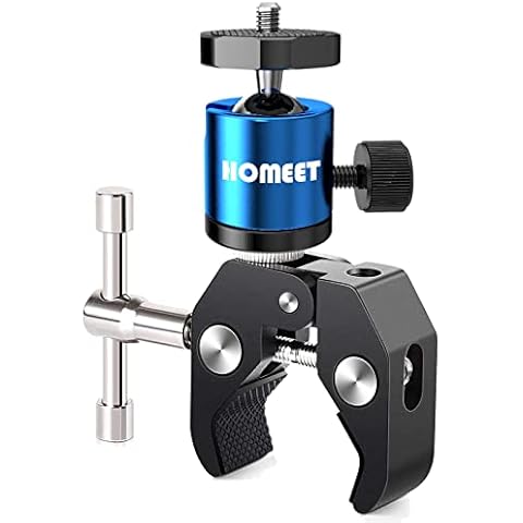Homeet Super Clamp Mount Stands Magic Arm Metal with Ball Head 1/4” & 3/8” Screw Thread Camera Rig Friction Arm Ballhead Mount Flash Bracket (Blue) Cover
