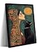Elegant Woman and Black Cat Wall Art Framed Bohemian Painting Print with Wooden Frame Boho Colorful Egypt Mystical Art Picture Poster Home Décor for Living Room, Bedroom, Office 16x24 Inches