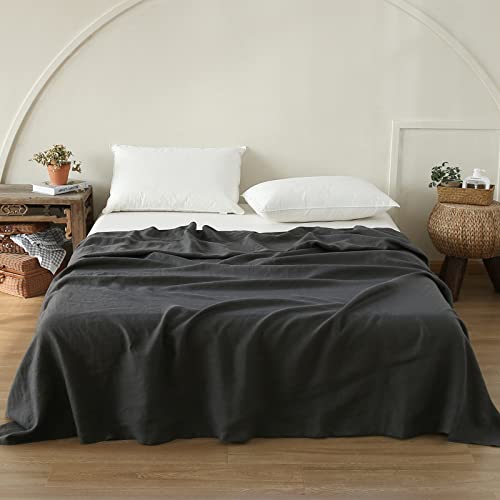 Simple&Opulence Drap plat en lin français avec bordure brodée - 100 % lin délavé - King size (274 x 250 cm) - Ultra doux et respirant - 1 drap plat...
