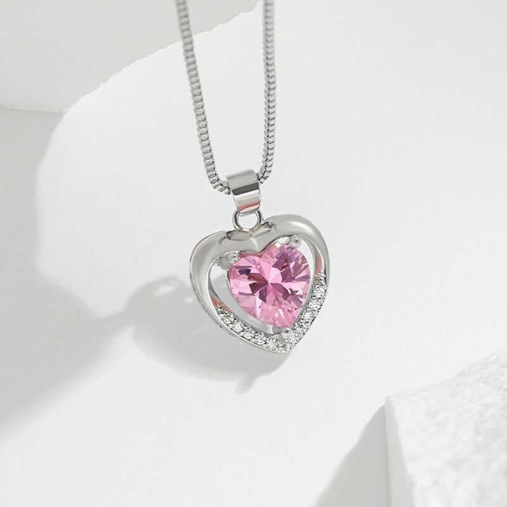 Silver Plated Heart Pendant Necklace with Cubic Zirconia