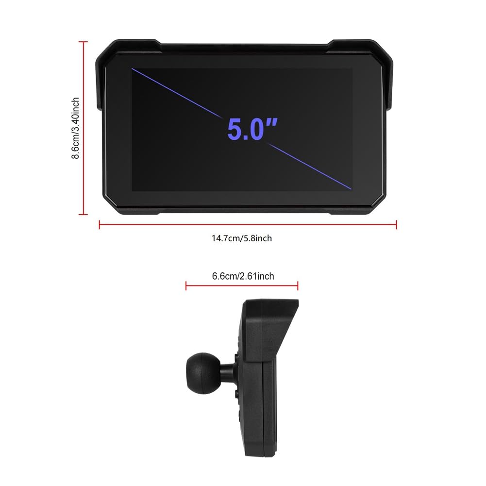 Schermo di Navigazione GPS Portatile per Moto da 5 Pollici, Wireless, Carplay, Android Auto, IP68, Display Impermeabile, Bluetooth