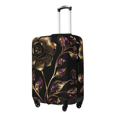 black and gold flowers Luggage Cover for Suitcase Tsa Approved, Washable Suitcase Protector Fits 18-32 Inch Anti-scratch Suitcase Cover Carry on Luggage Sleeve Travel Baggage Cover2
