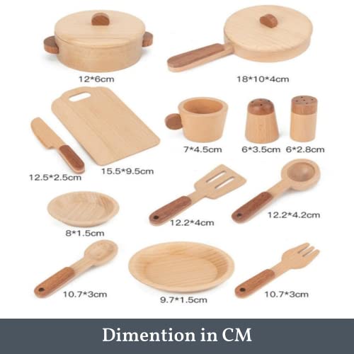 Image of Gift Equals Love Wooden Kitchen Set Toy Natural Cooking Sets Pretend Play Toys for Little Boys and Girls and Kids Age 3+ (Premium)