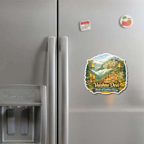 Image of Wooden Fridge Magnet Stickers for Refrigerator, Door Magnet Stickers, Multipurpose Office Magnets | Best Souvenir Gift | Home Office Fridge Decoration Items (Vashno Devi)