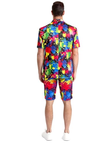 Men's 3-Piece Pride Rainbow Suits, Two Buttons Short Sleeve Blazer & Shorts & Tie2