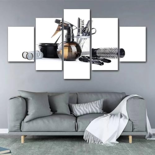 Impression sur toile salon de coiffure : grand tableau décoration murale 5 pièces