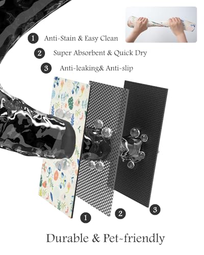Image of Pet Feeding Mat-Absorbent Dog Mat for Food and Water Bowl-No Stains Quick Dry Water Dispenser Mat-Dog Accessories Pet Supplies-Bowl for Messy Drinkers（LIGHTFLOWERS,12 inchx19 inch