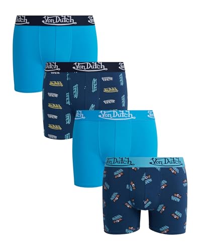 Von Dutch Mens Boxer Briefs - 4 Pack Soft Cotton Stretch Moisture Wicking Tag Free Mens Underwear Boxer Briefs (Sizes: S-XL), Size Large, Navy And Turquoise Mix
