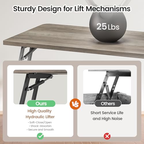Image of SEDETA 31.5 inch Lift Top Coffee Table with Storage, Square Coffee Tables for Living Room, Farmhouse Coffee Table with Large Hidden Storage Compartment and Adjustable Shelves, Grey