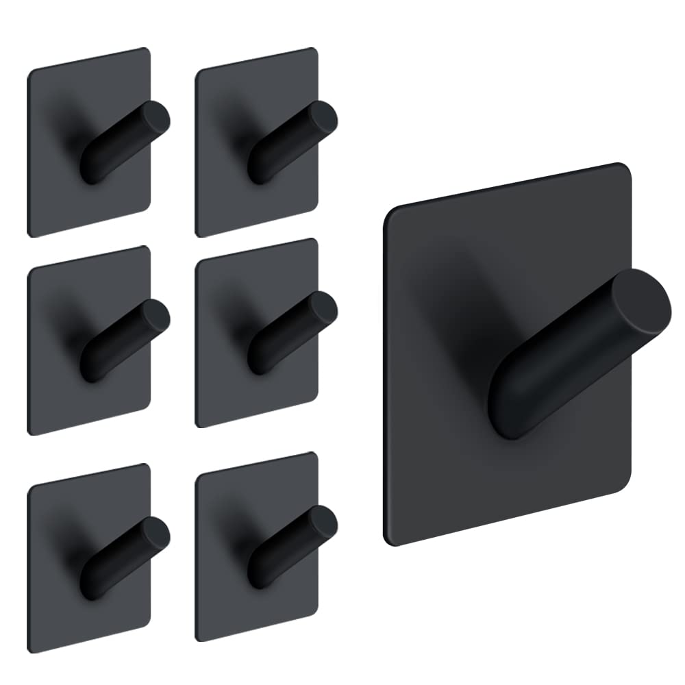 UCHUANG Wall Hooks Heavy Duty Self Adhesive 304 Stainless Steel Traceless NO Nails-Anti-Rust Waterproof Hook for Bathroom, Kitchen, Hanging, Coat Robe, Towel, Key - Black (7 Pack)