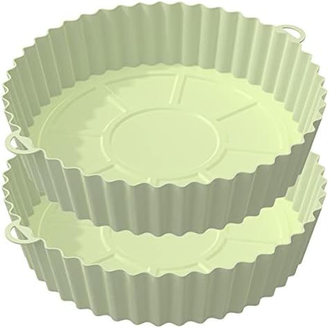 2PCS Silicone Air Fryer Liners, Reusable Silicone Air Fryer Replacement Basket Pot 8.5inch Large Capacity Non-Stick Heat Resistant Air Fryer Mats for Air Fryer Baking Roasting Oven Microwave(Green)
