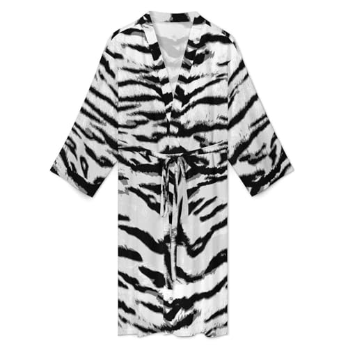 White Tiger Pattern Soft Men's Robe Lightweight Bathrobe Long-sleeve Spa Robe With Belt3