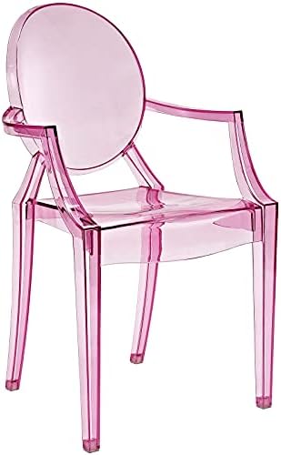 Modway Casper Modern Acrylic Stacking Kitchen and Dining Room Arm Chair in Pink - Fully Assembled