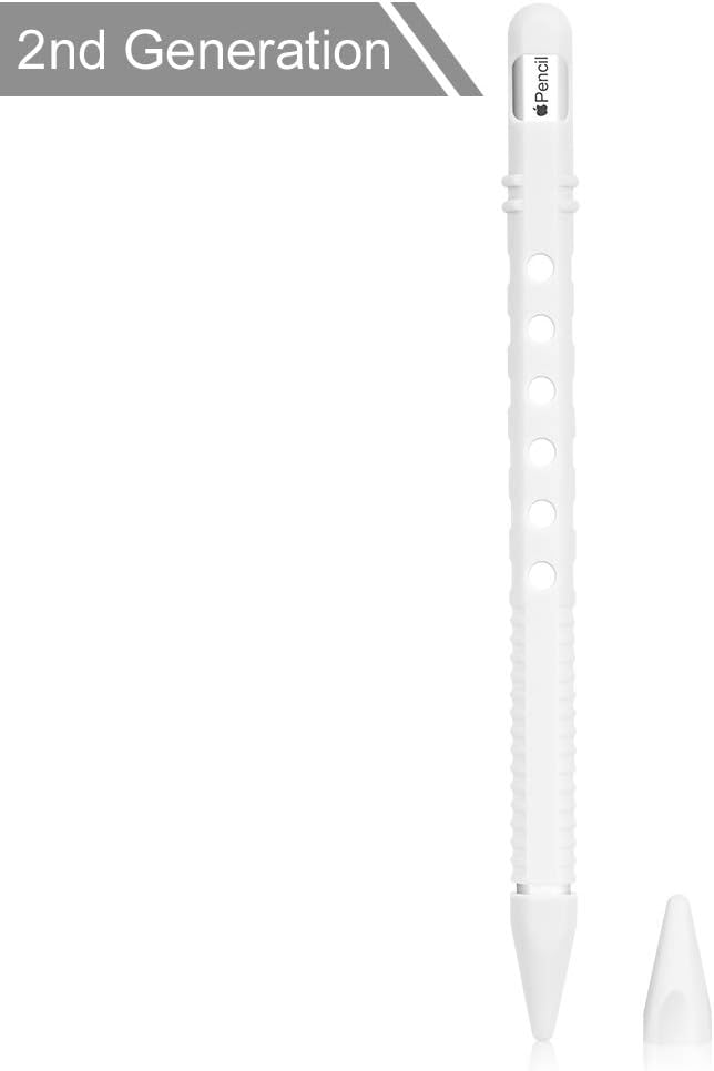 Silicone Case for Apple Pencil 2nd Generation Holder Sleeve Skin Pocket Cover Accessories Kit for iPad Pro 11 12.9 inch 2018, Soft Grip Pouch Cap Holder and 2 Protective Nib Covers (White)