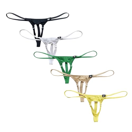 Gogobear Mens Open Front Ice Silk Thongs Low Rise Spaghetti Strap G-String Underwear Panties