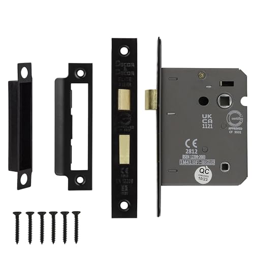 Decoranddecor Bathroom Mortice Lock - 3inch / 76mm - Matt Black - Fire Rated - UKCA & CE Approved