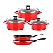 Fagor Optimax Batería Cocina Inducción 8 Piezas Set 3 Cazuelas 18-20-24 cm, 3 Tapas Cristal, 2 Sartenes 20-24 cm Acero Esmaltado, Antiadherente sin PFOA, Vitrocerámica, Gas, Horno, Rojo