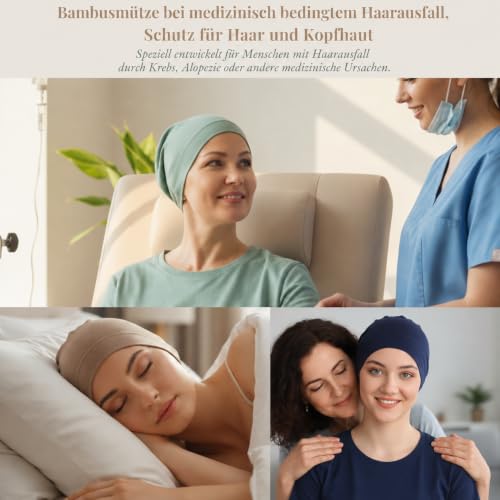 Deresina Bambus Chemo-Kopfbedeckung für Frauen & Männer – Ultra-weiche, atmungsaktive Schlafmütze bei Alopezie & Haarausfall, leichte Beanie für Tag & Nacht (Anthrazitgrau - Einheitsgröße)