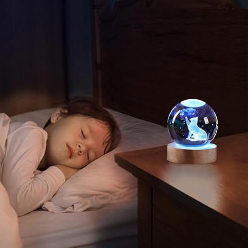 Image of 3D Crystal Ball Lamp with 16 Colors Changing LED Wooden Base - Solar System Night Light, Galaxy Lamps, Galaxy Crystal Ball Light with USB (16 Color Hand Cat)