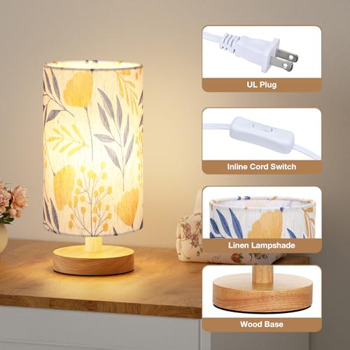 Image of Fenmzee Ginkgo Table Lamp for Bedroom - Inline Control, Small Bedside Lamp with 3000K A15 LED Blub, Easy Assembly (Ginkgo Cream Shade, 9 inch Inline Control)