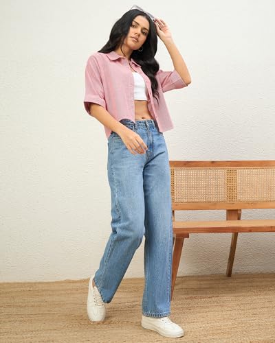 Image of Chimpaaanzee Women Checks Half Sleeve Crop Shirt