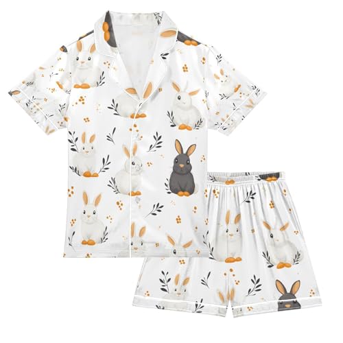 senya Wihte Rabbit Cute A Satin Summer Pajama Sets Silk Short Sleeve Button Down Sleepwear