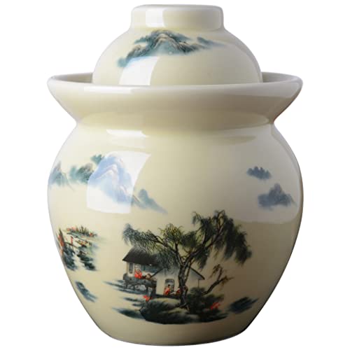 vaso di fermentazione. Vaso di ceramica grande cinese tradizionale con coperchio, kit di fermentazione cinese tradizionale coccio con coperchio a tenuta d'acqua, vaso di fermentazione for sottaceti(3.
