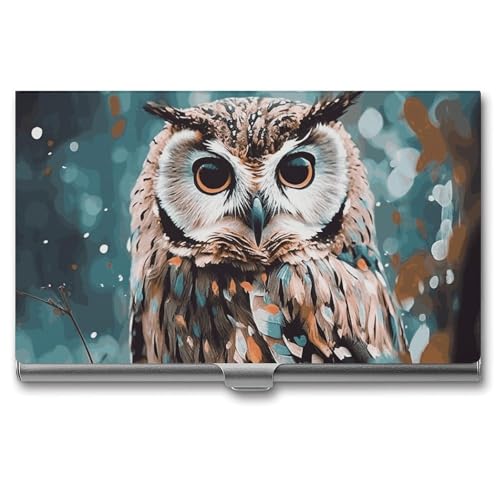Porte-cartes de visite hibou en métal pour homme et femme
