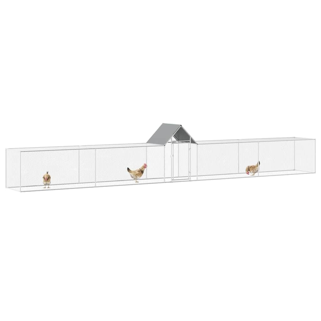 Gallinero de 9 x 1 x 1,5 m, acero galvanizado, gran recinto para gallinas, con puerta con cerradura y rejilla de alambre, para aves de corral, pollos, patos y gansos, color plateado