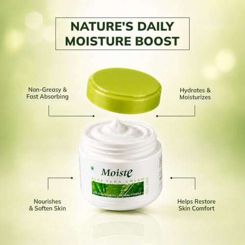 Image of Moiste Aloe Vera Moisturizer Cream For Face Women (Pack of 20) | Oily Skin, Dry & Combination Skin Types | Moisturizing Cream with Vitamin E, Tea Tree OIl & Wheat Germ Oil - 1000g
