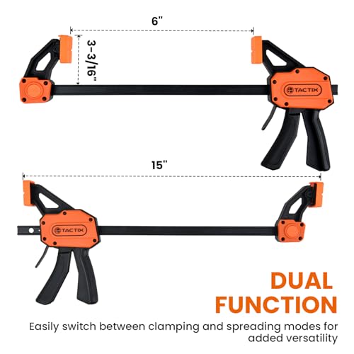TACTIX 6" Bar Clamps for Woodworking, 2-Pack 300lbs One-Handed Spreader/Clamp, Quick-Clamp Wood Clamps Set for Hand Wood Working, Carpentry, and DIY Projects by Tactix - Image 2