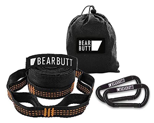 Bear Butt Kodiak Hammock Straps For Trees - 20 Feet Long Hammock Tree Straps - 40 Combined Loops - Holds 1000 Pounds - Camping Hammock Straps - Hammock Tree Straps With Carabiner - Hammock Accessories #TOP5