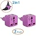 European Plug Adapter by Yubi Power 2 in 1 Universal Travel Adapter with 2 Universal Outlets - 2 Pack - Purple - Type C for Europe, France, Germany, Russia, Spain & more..