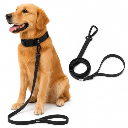 Image of Adil's Biothane Waterproof Dog Collar, Dog Leash & Collar Leash Combo | Heavy Duty TPU Coated Webbing | Adjustable Quick Release Buckle | Odour Resistant (Black, L-22, Leash Only)