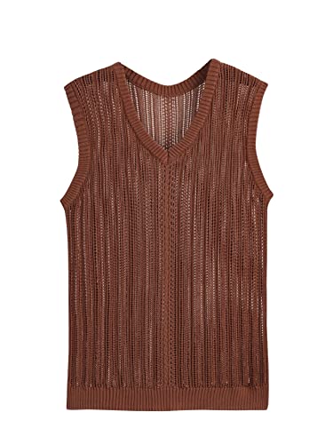 SweatyRocks Men's Casual Solid V Neck Knitted Vest Tank Top Sleeveless Knitwear