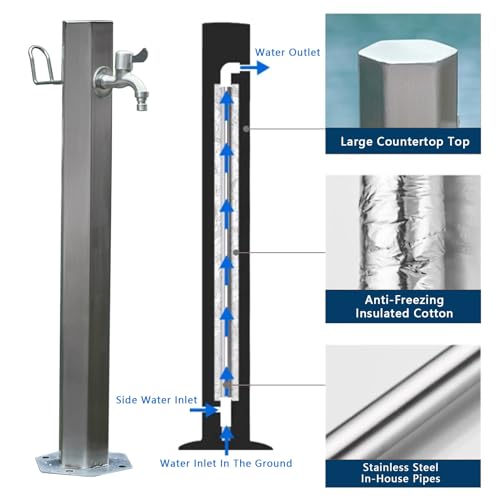 Colonna d'acqua autoportante con rubinetto per irrigazione da giardino, fontana decorativa, fontana per esterni, struttura resistente, facile da installare, ideale per terrazze e cortili