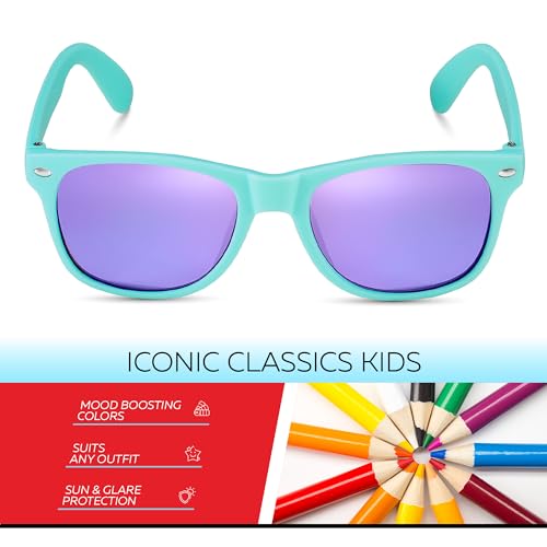 Image of Retro Rewind Kids Sunglasses for Boys Girls Age 3-12 - Shatterproof UV400 Toddler Children Sun Glasses