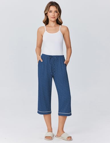 Image of Ekouaer Womens Pajamas Pants Capri Pj Bottoms with Pockets Sleep Pants | Comfy Drawstring Printed Soft Lounge Pants for Home, Daliy Wear