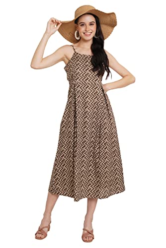 Image of COTLAND Fashions Breathable Cotton Printed A-Line Midi Dress for Women