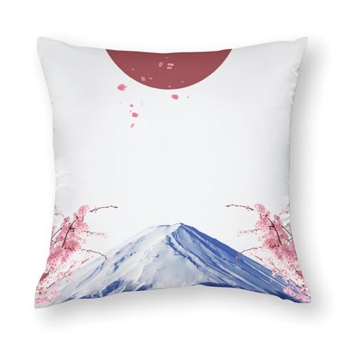 クッションカバー 抱き枕カバー インテリア 飾り 富士山と桜 眺め 和風柄 日本画 水墨画 枕カバー 装飾枕カバー 座布団カバー おしゃれ 部屋飾り ソファ背当て 寝室 車用 18"x18"