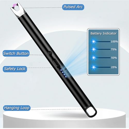 Miniatura 3 de Jieyuchu Encendedor Electrico, Encendedor Velas, Mechero Electrico Usb Recargable Arco Electrico Para Velas, Chimenea, Barbacoa, Camping Negro