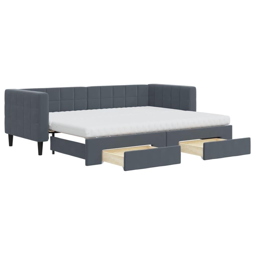 Velluto con cassetti estraibili 2 in 1 Divano Letto Grigio Scuro 80x200cm