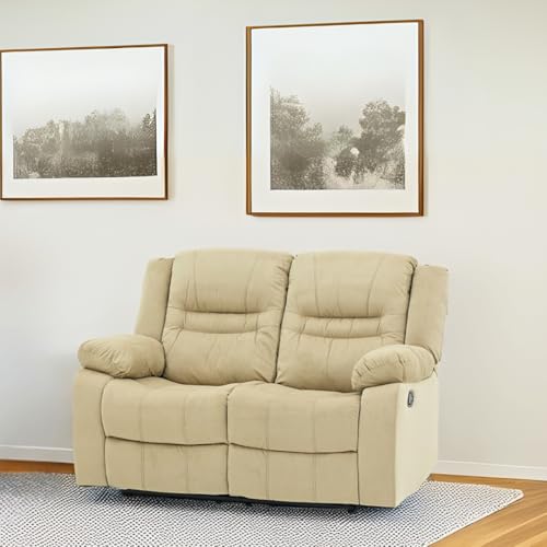 Image of Royaloak Melaka Malaysian Fabric Recliner 2 Seater | Tufted Design with High-Density Foam & Plush Armrests | Smooth Manual Reclining Chair with Sturdy Metal Base & Pocket Springs Support