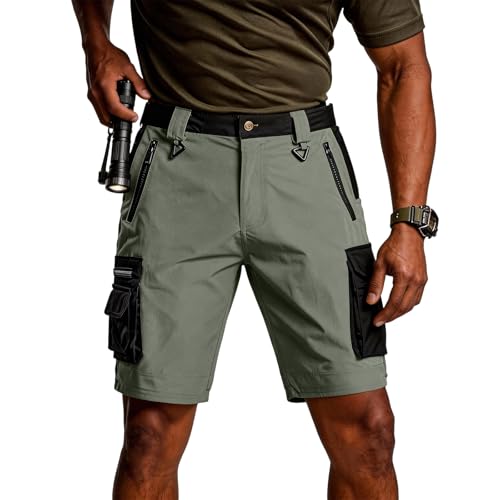 Short homme cargo multi-poches fermeture éclair taille élastique