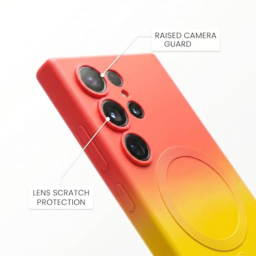 Image of amazon basics Gradient Mag-Safe Case for Samsung Galaxy S22 Ultra | Soft Silicone Shockproof Cover with Camera Protection | Slim Lightweight Design | Smooth Touch & Durable - Orange & Yellow