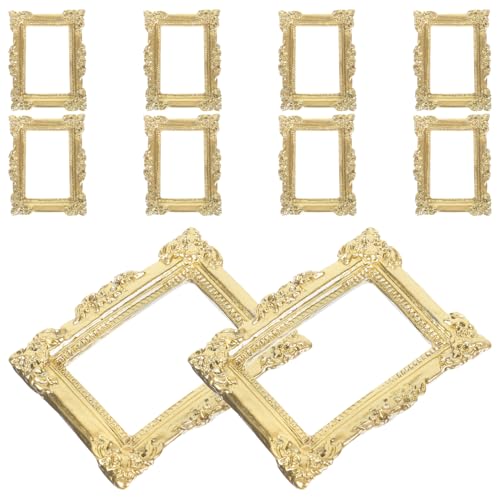 Ipetboom Miniaturowe ramki na zdjęcia z żywicy syntetycznej, 10 sztuk, w stylu vintage, małe ramki na zdjęcia, w kolorze złotym, do samodzielnego wykonania, dekoracyjne etui na telefon komórkowy