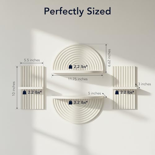 Image of American Art Decor White Boho Arched Lunar Ledges Wall Shelf Set, 4 Piece Modular Wood Floating Display Shelves, Arch Bookshelf for Bedroom, Bathroom, Kitchen & Living Room Decor